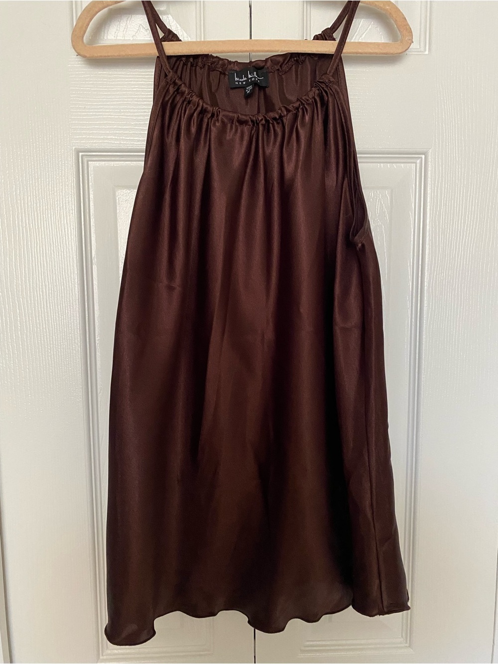 Nicole Miller Chocolate Brown Satin Mini Slip shirt